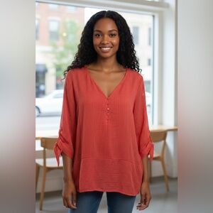 Liz Claiborne Coral Button-Front Blouse. Size XXL.